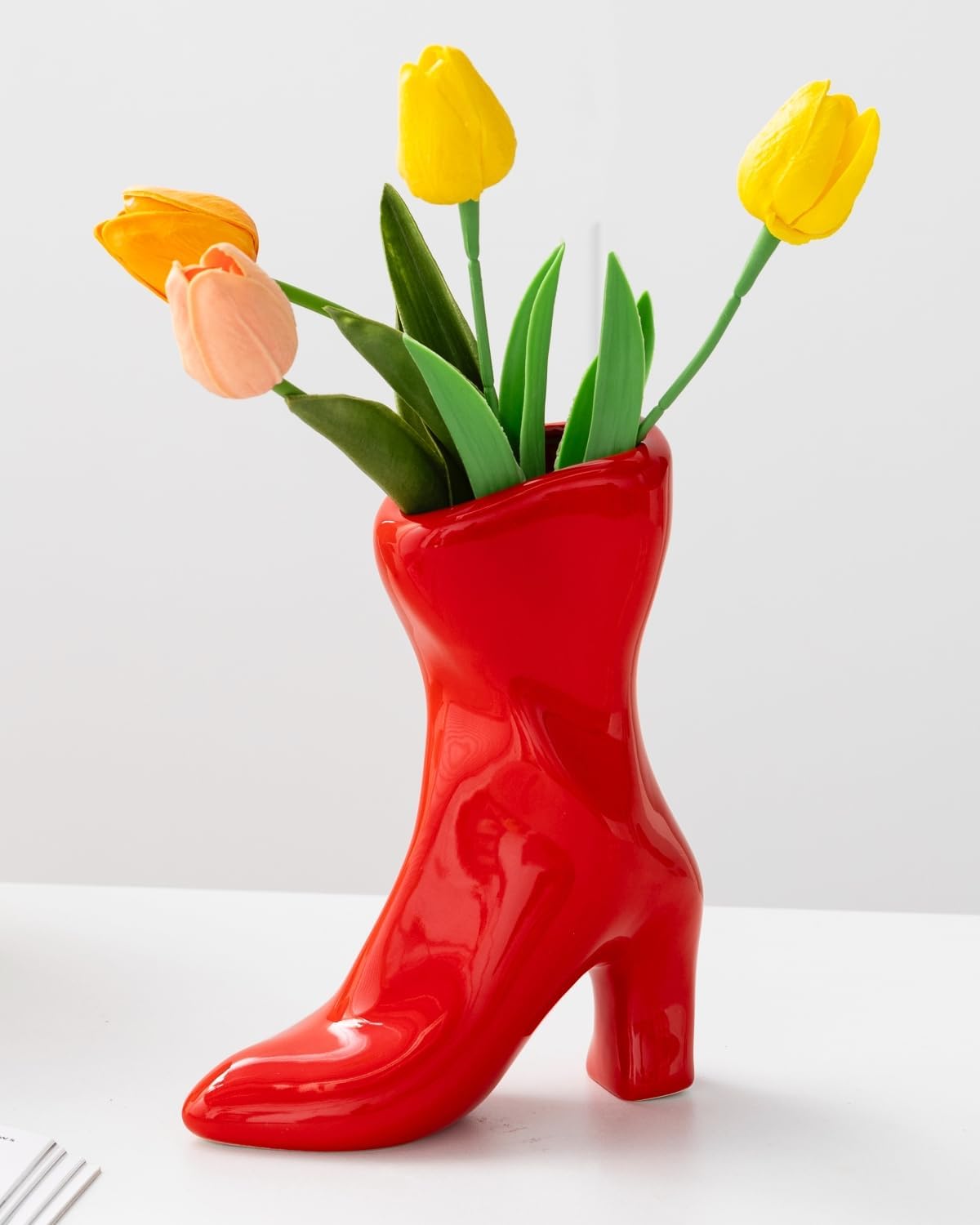 Tmtior Ceramic High Heel Boot Vase, Modern Home Decor