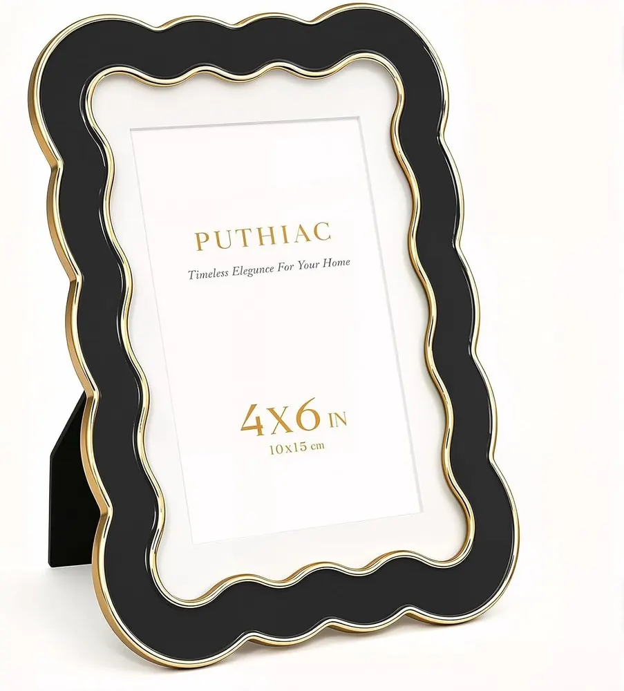 puthiac Scalloped Wavy Metal Picture Frame, Ink Matte Black
