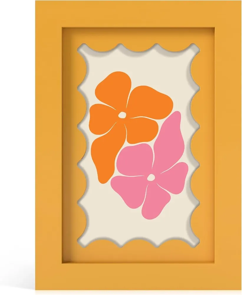 THKRLOF Wooden Picture Frame with Wavy Mat