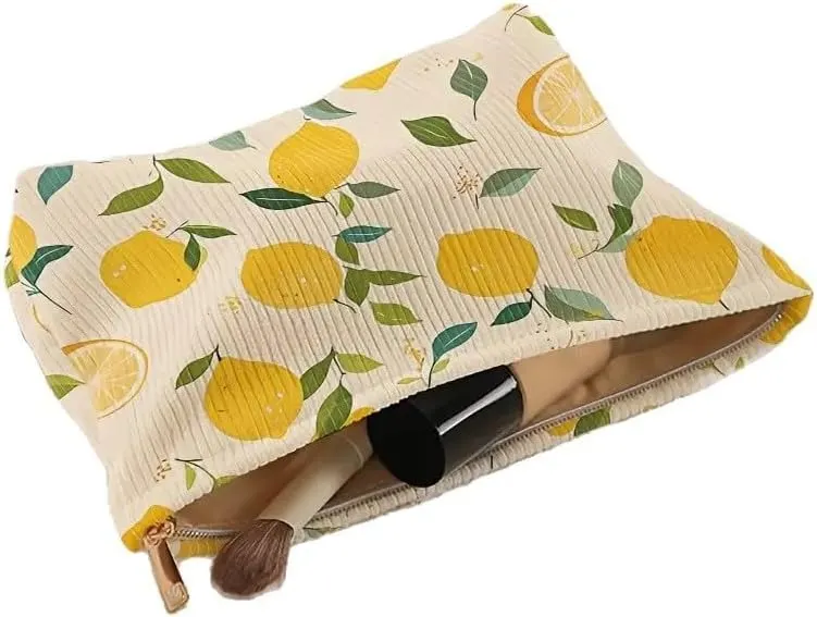 Milnnie Colorful Lemon Print Corduroy Makeup Bag