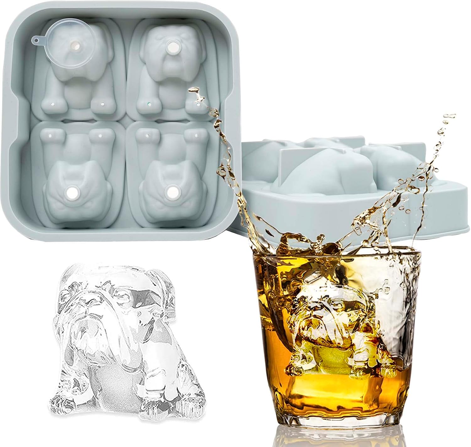 Bulldog-Shaped Silicone Ice Mold with Funnel