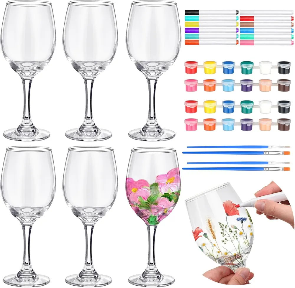 Pickmesh Paint Your Own Acrylic Wine Glass Kit