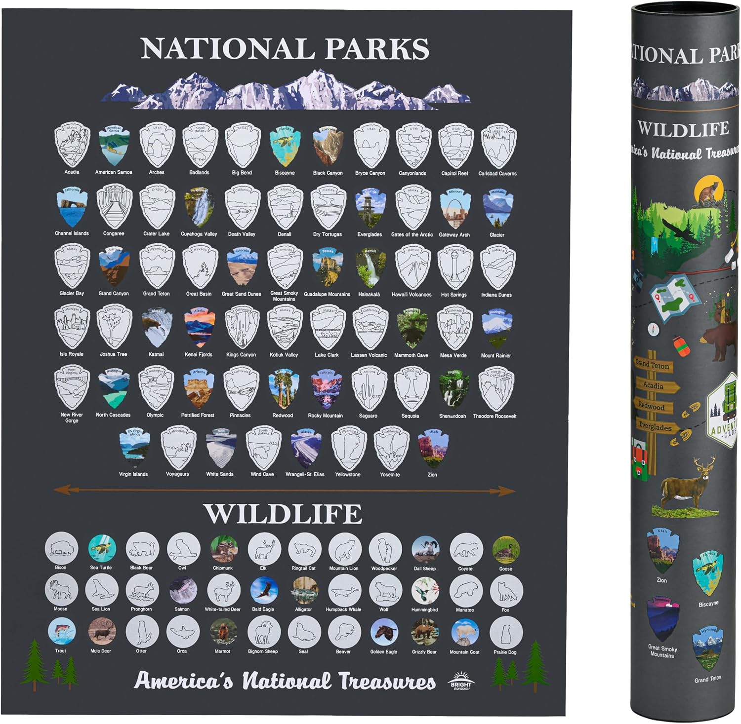 Bright Standards National Parks Wildlife Scratch Off Map