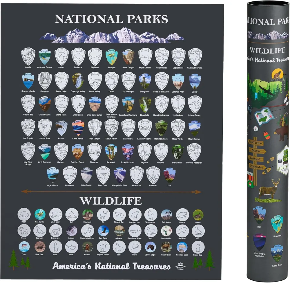 Bright Standards National Parks Wildlife Scratch Off Map