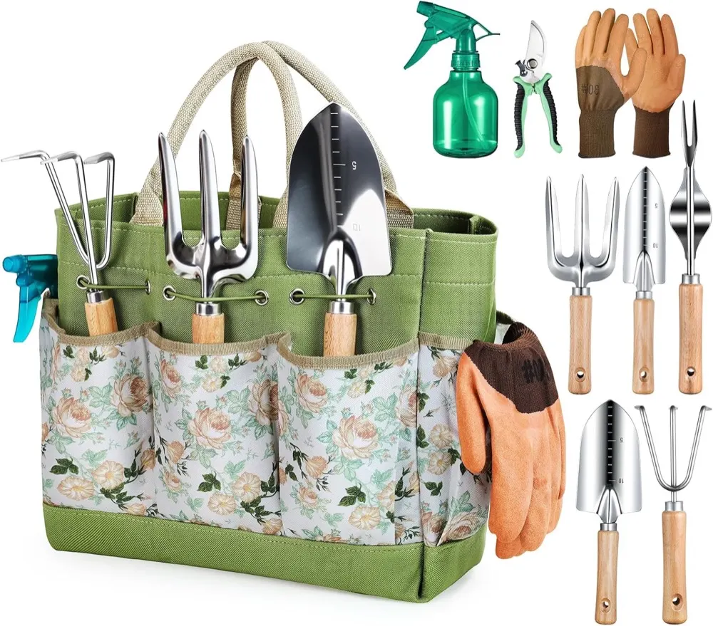 Floral Garden Tool Tote, 8-Piece