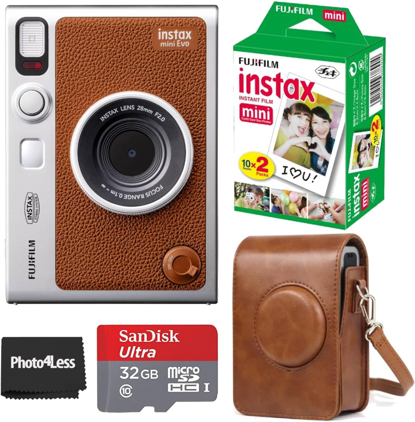 Fujifilm Instax Mini EVO Hybrid Instant Camera Bundle (Brown)