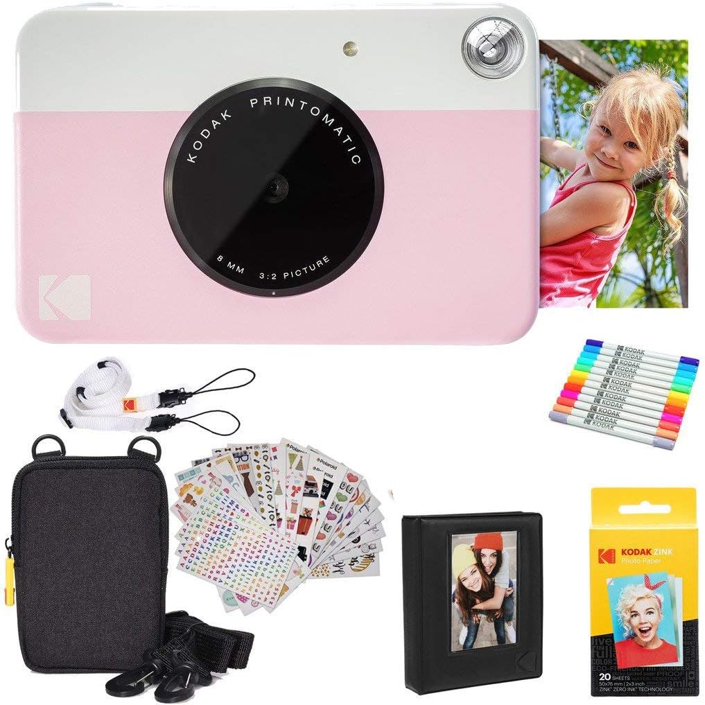 Kodak Printomatic Instant Camera Gift Bundle (Pink)
