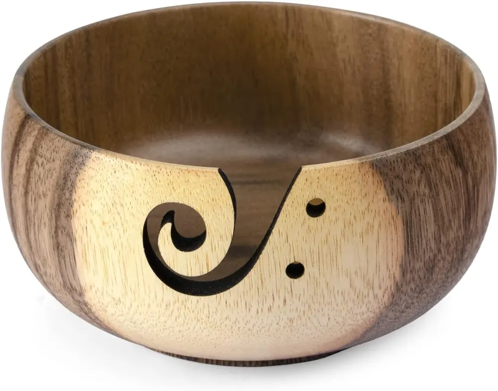 Wooden Yarn Bowl for Knitting and Crocheting