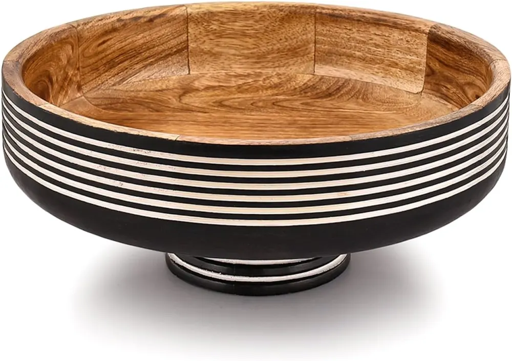 Black & White Striped Pedestal Bowl