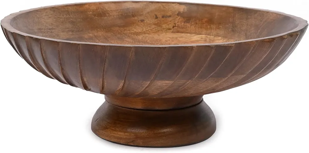 Carved Mango Wood Pedestal Bowl