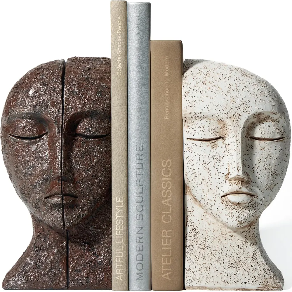Sculptural Face Bookends, Set of 2