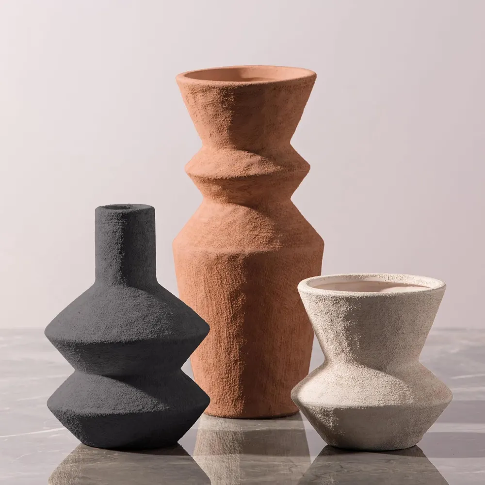 Geometric Ceramic Vase Set, 3 Colors