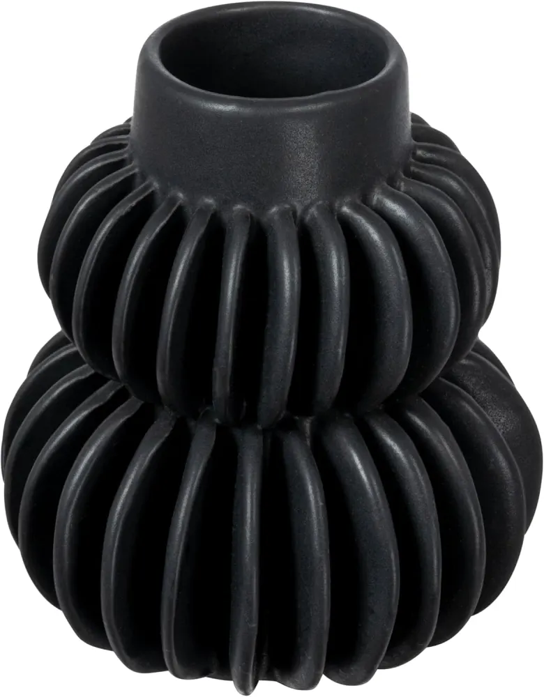 Pleated Black Stoneware Vase