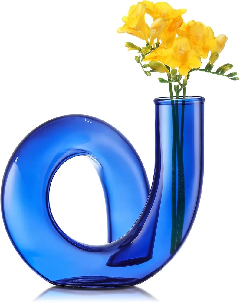 Joeyan Handmade Blue Glass Bud Vase