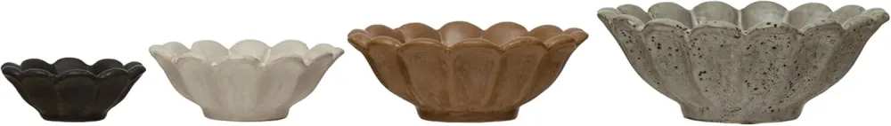 Scalloped Stoneware Flower Bowl