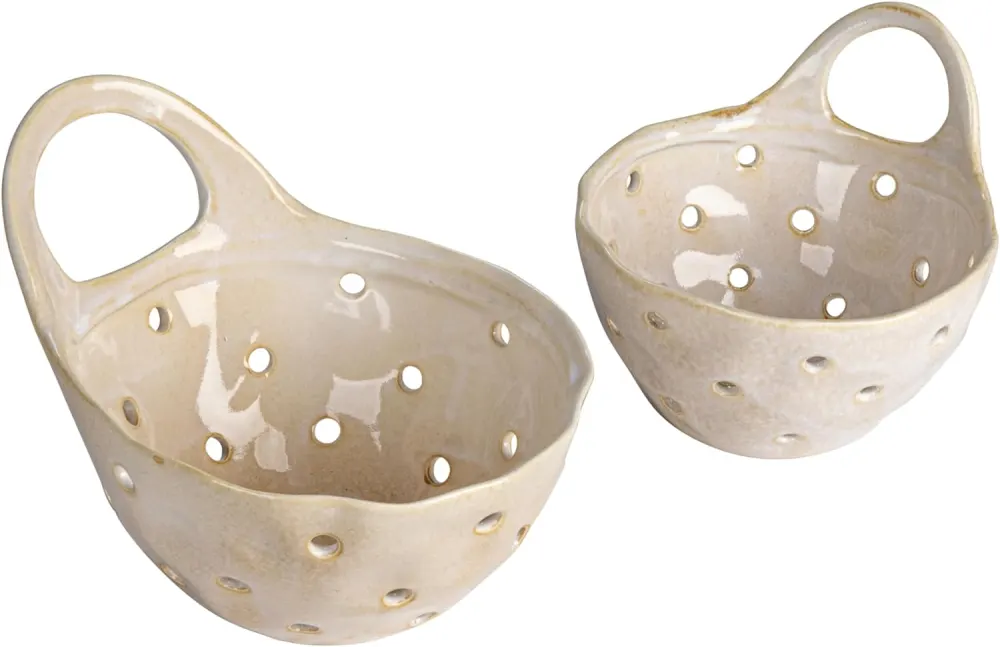 Reactive-Glaze Stoneware Berry Colanders, Set of 2