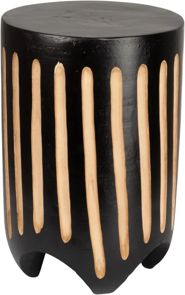 Hand-Carved Wood Side Table, Vertical Stripes