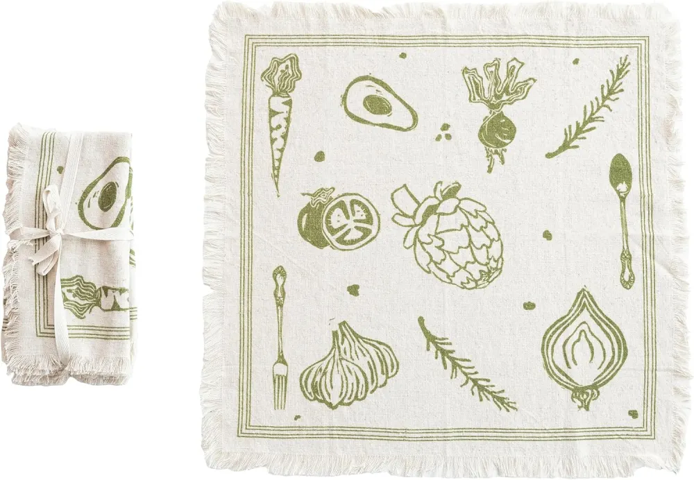 Cotton and Linen Napkins with Fringe, Set of 4