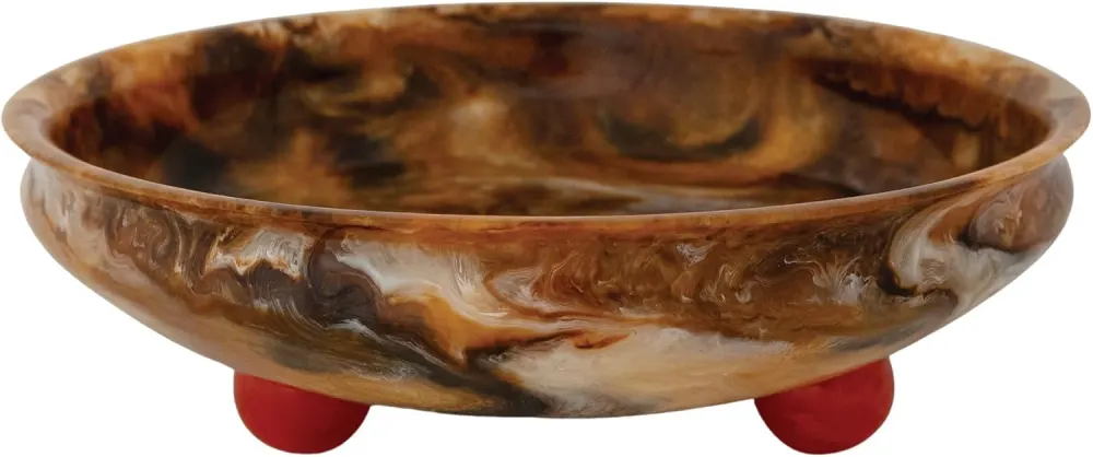 Round Marbled Resin Bowl with Ball Feet