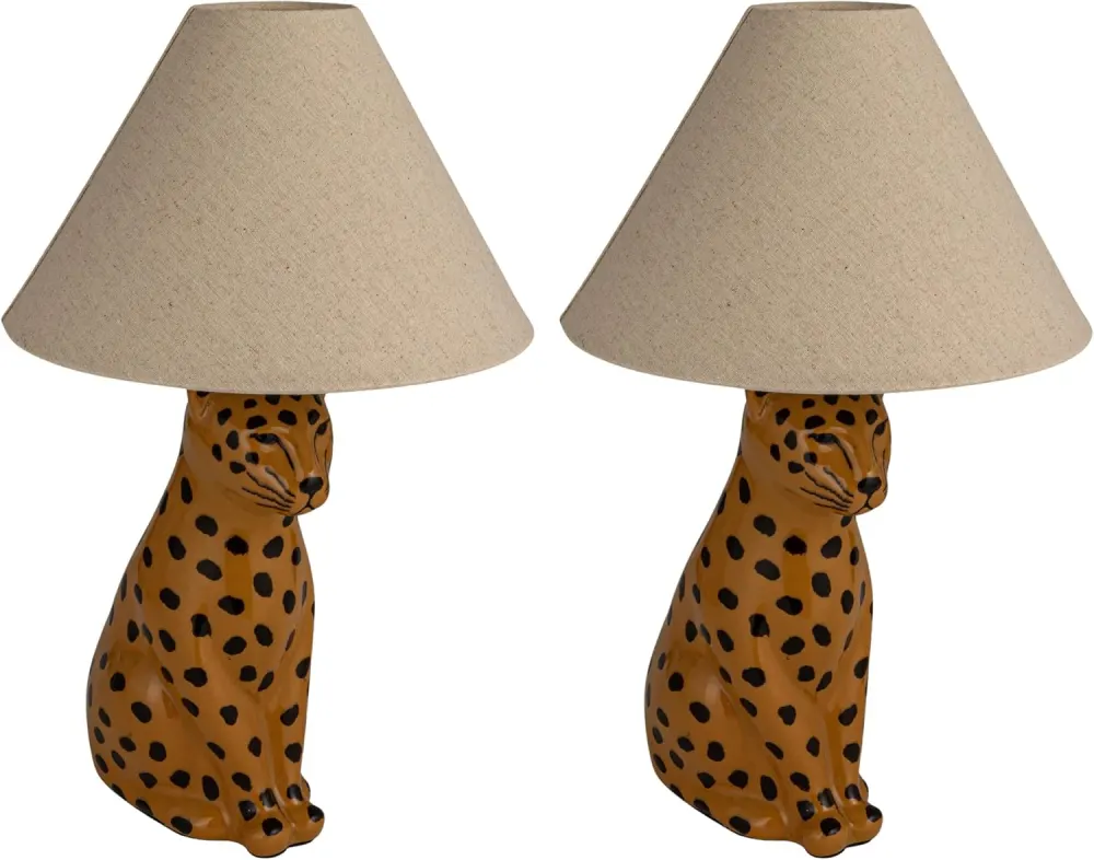 Ceramic Cheetah Table Lamps, Set of 2