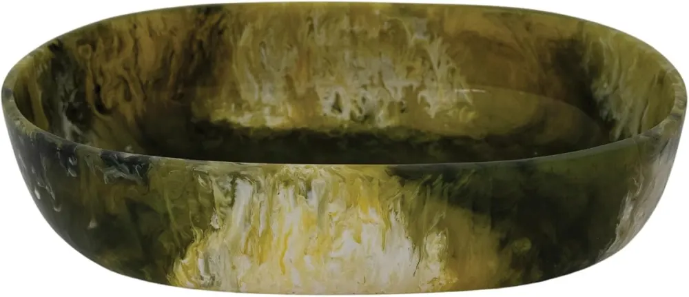 Oval Marbled Resin Bowl, Green