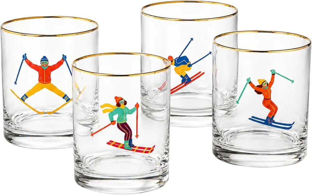 Gold-Rim Skier Tumblers, Set of 4