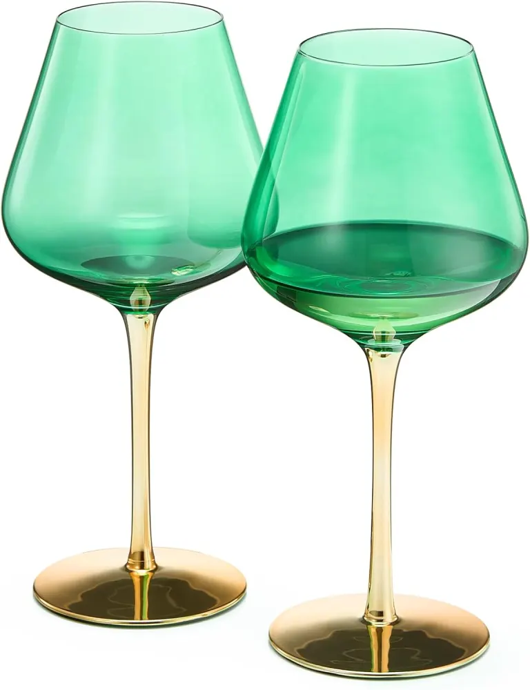Art Deco Colored Wine Glasses, Set of 2
