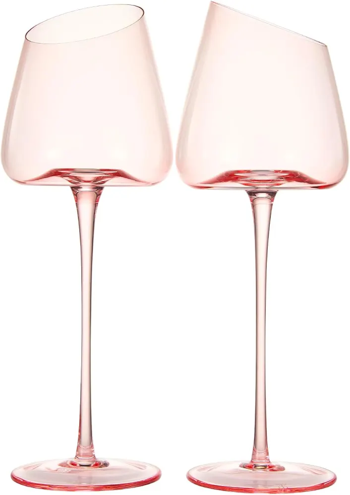 Pink Slanted-Rim Wine Glasses, Set of 2