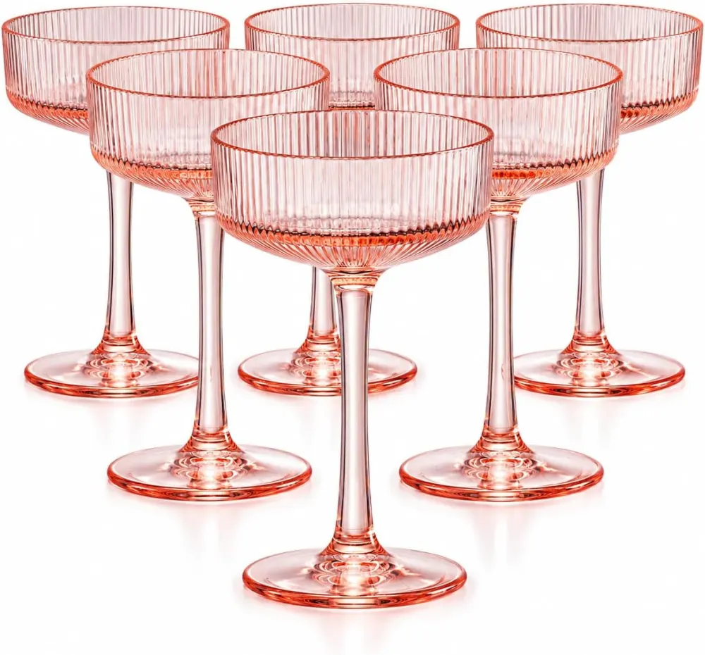 Ribbed Acrylic Coupe Glasses, Set of 6