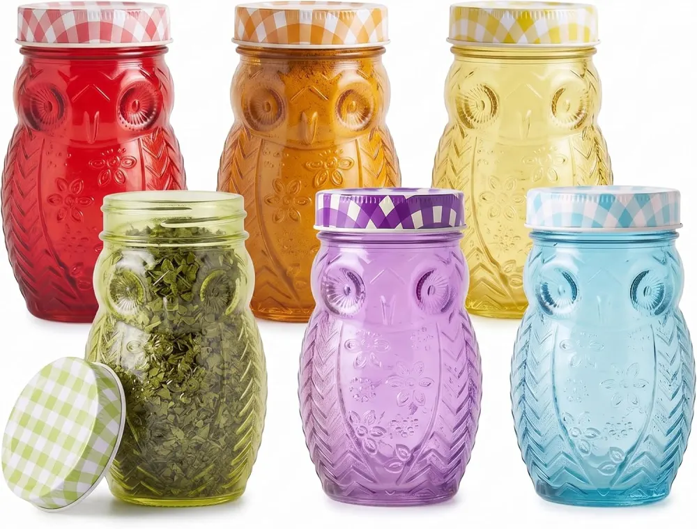 Style Setter Owl Glass Canister Jar Set, 14oz - 6 Pack
