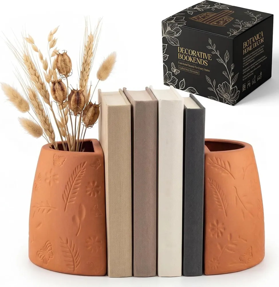 DWATAN Terracotta Botanical Vase Bookends, Set of 2