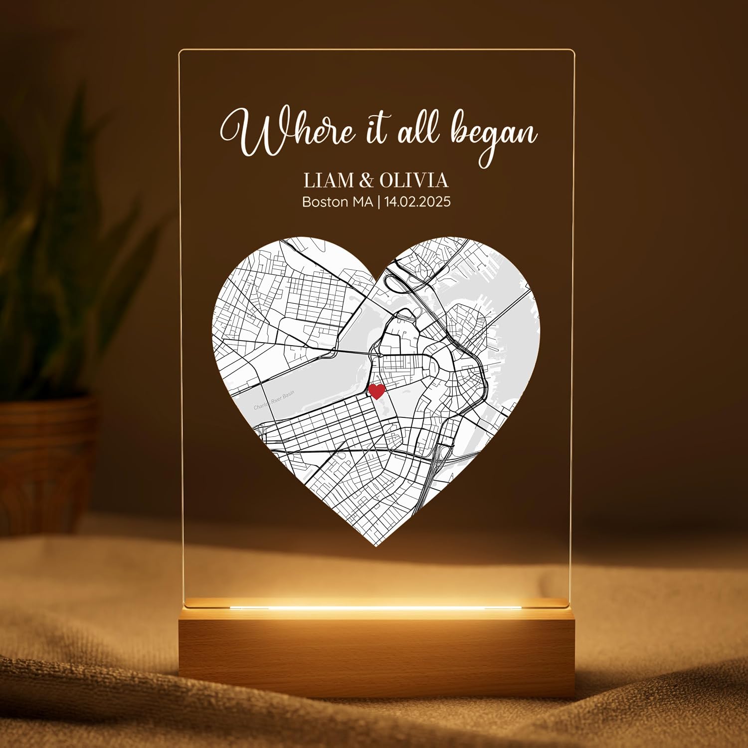 Personalized "Where We Met" Map Night Light