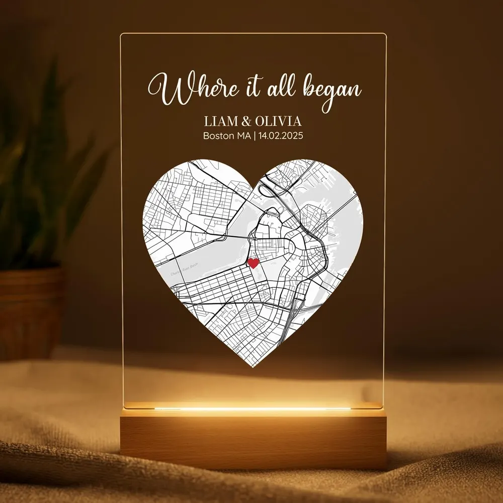 Personalized "Where We Met" Map Night Light