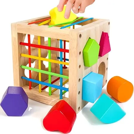 HELLOWOOD Wooden Shape Sorter Cube