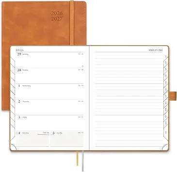 POPRUN Academic Year Weekly Planner, Leather Softcover