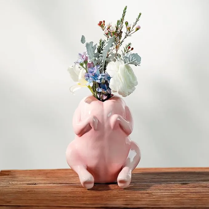 Quirky Pink Ceramic Raw Chicken Vase / Planter