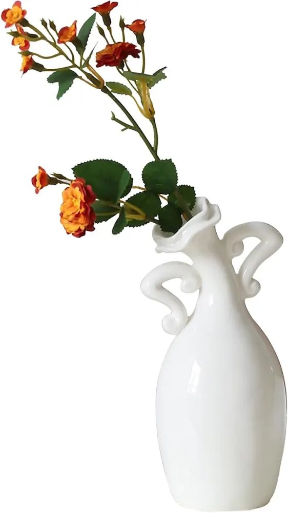 Vase with Attitude, 7in White Ceramic Small-Neck Vase