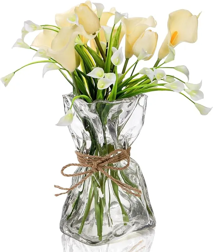 Covzoe Glass Vase with Hemp Rope, 8.7in Irregular Flower Vase