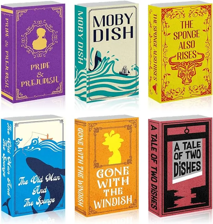 Book Sponges, 6-Pack Non-Scratch Novel-Design Dish Scrubbers