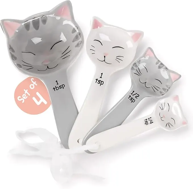 Cat-Shaped Ceramic Measuring Spoons, Set of 4