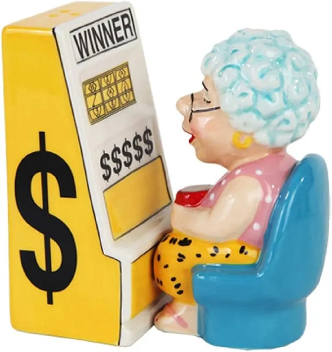 Casino Slots Machine Queen Grandma Salt & Pepper Shakers