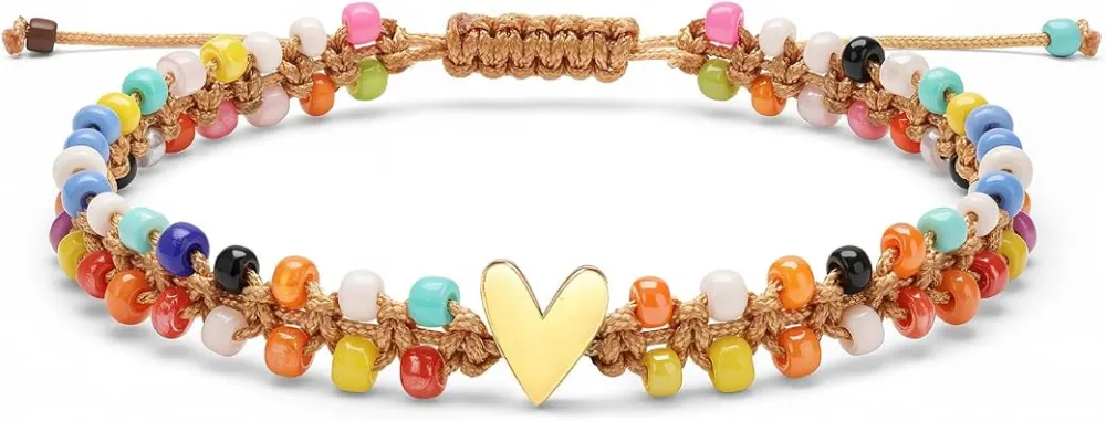 Pendlixy Double Layer Beaded Bracelet with Heart Charm