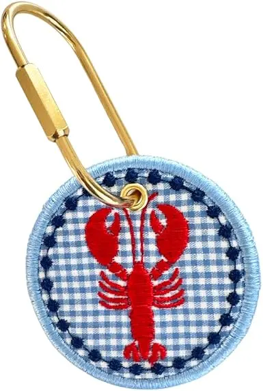 Wildflower Embroidery Coastal Summer Bag Charm, Lobster Tag