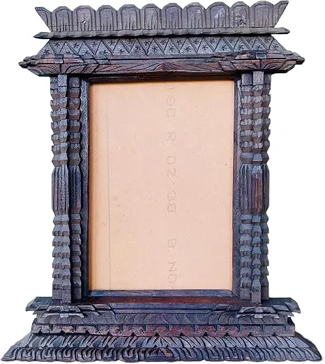 Himalayan Craft Hand-Carved Wooden Photo Frame, Nepalese Antique Style