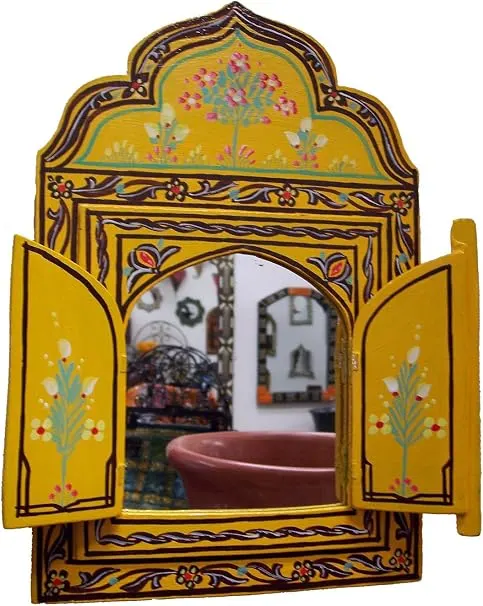 PLESIU Moroccan Wall Mirror with Doors, Hand Painted Arabesque