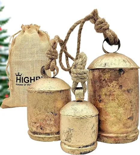 HIGHBIX Set of 3 Giant Harmony Cow Bells, Vintage Handmade Rustic