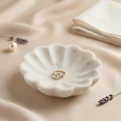 SWADESHI BLESSINGS Handmade Marble Jewelry Tray, Catch-All Dish