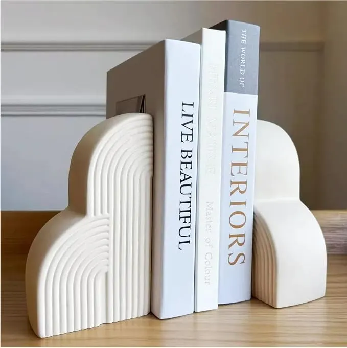 Boho Concrete Bookends, Cream White