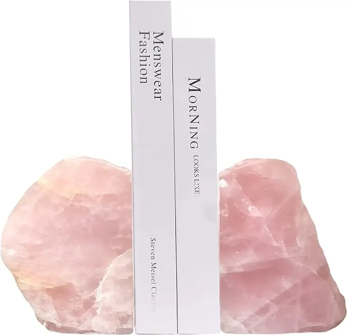 Rose Quartz Bookends, Raw Crystal
