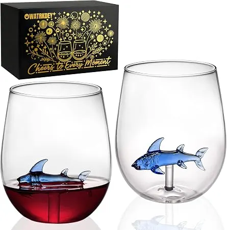 Handcrafted Shark Wine Glasses, Set of 2